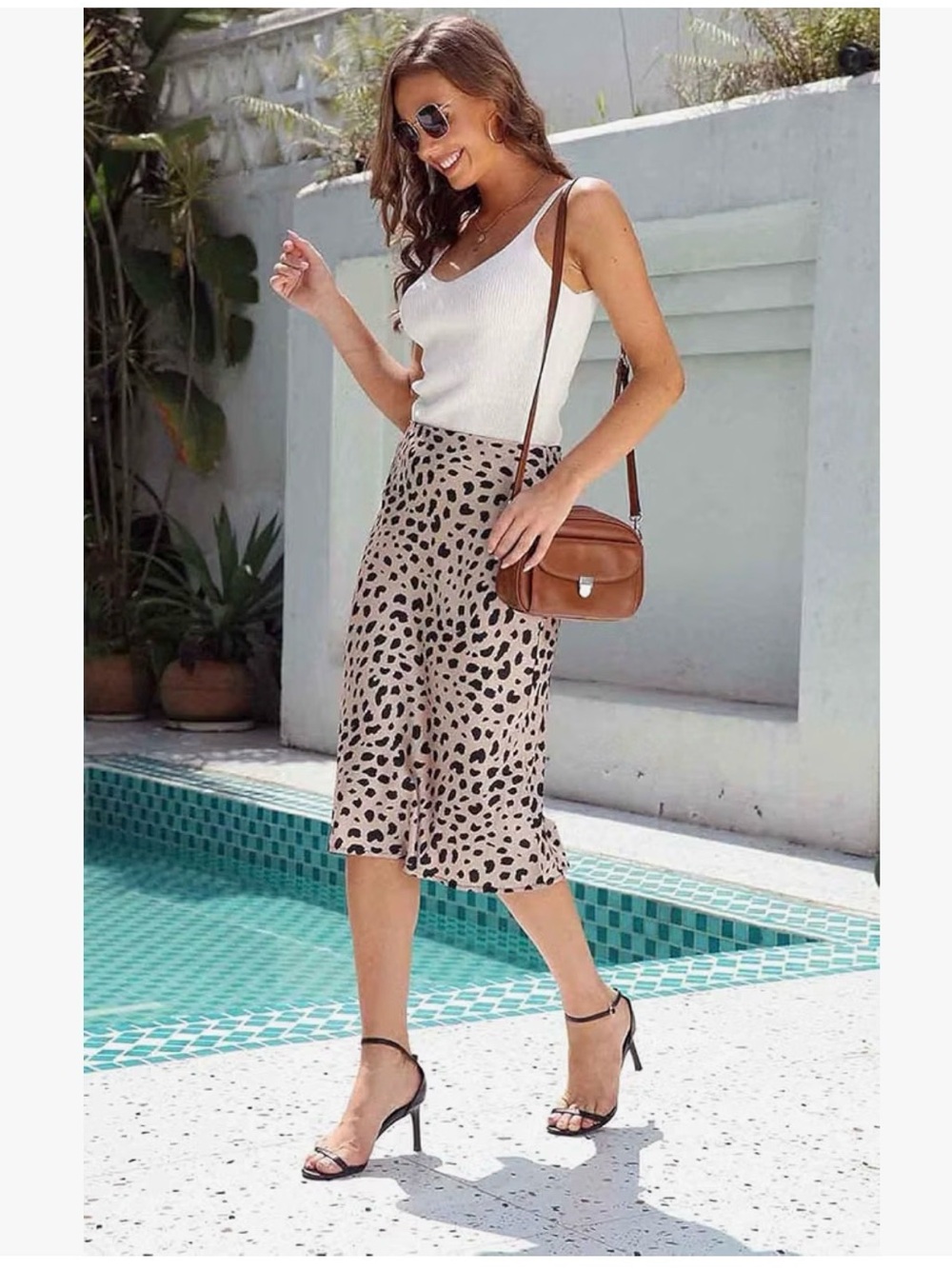 Amazon Beige Leopard Print Midi Skirt